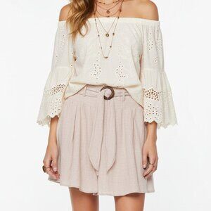 Sexy Splash Beige Flowy Mini Skirt Sz M Tie Front & Decorative Buckle Y2K Era